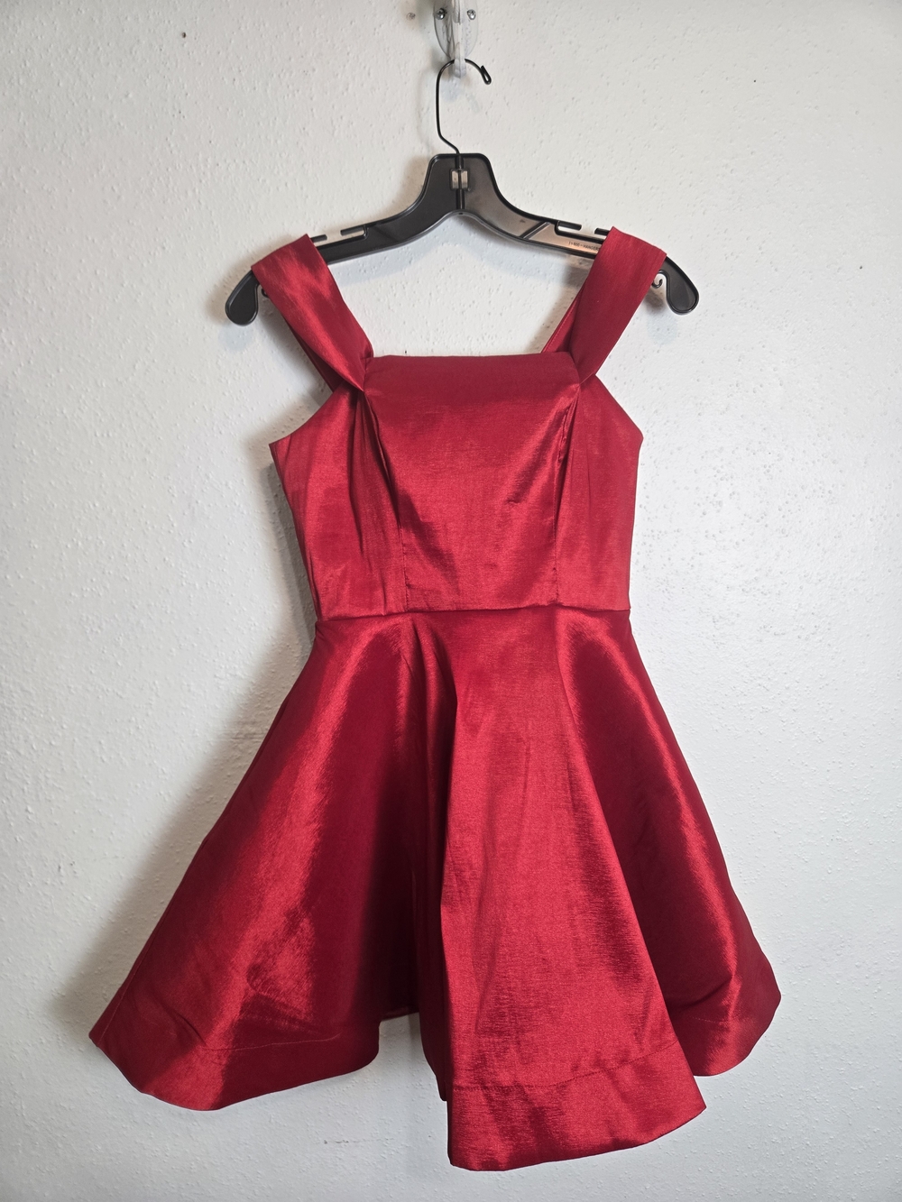 Red Satin Party Dress with Square Straps